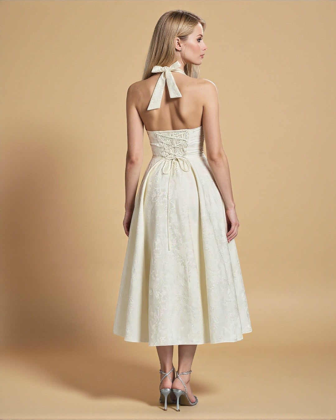 Sadie Satin Halter Midi Dress - White