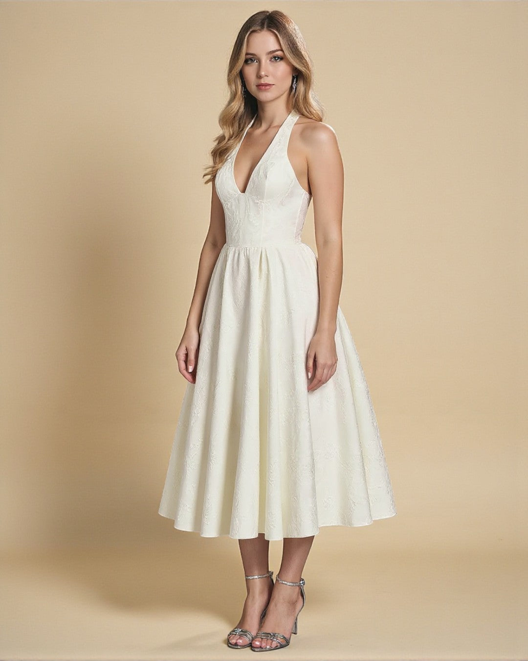 Sadie Satin Halter Midi Dress - White