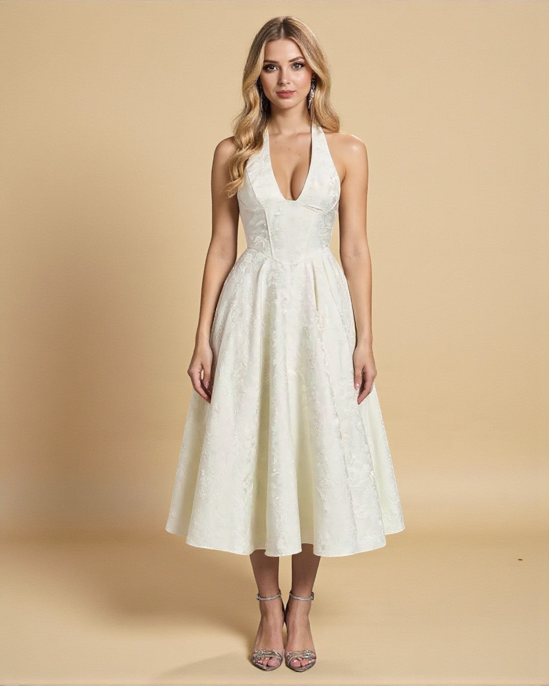 Sadie Satin Halter Midi Dress - White