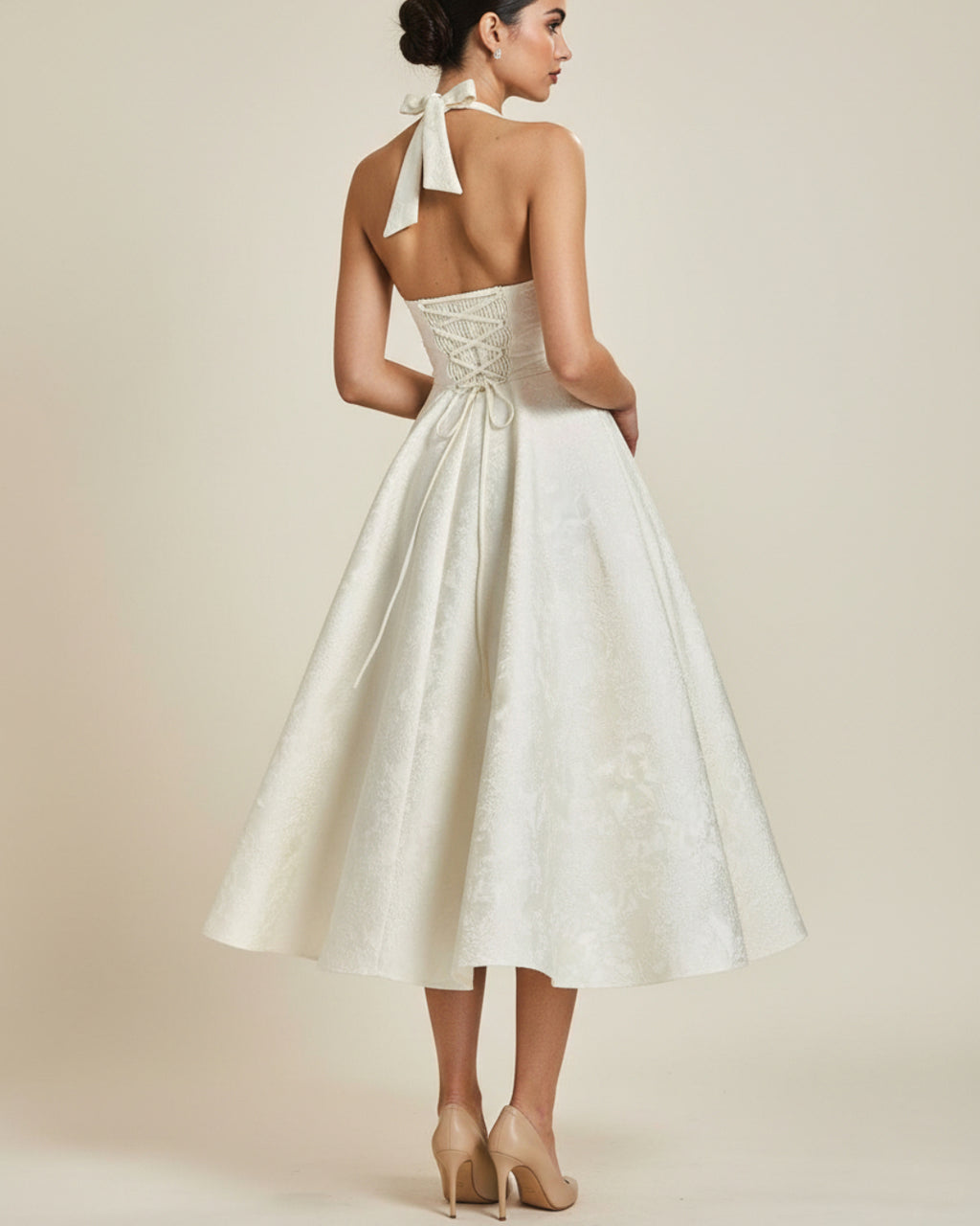 Sadie Satin Halter Midi Dress - White