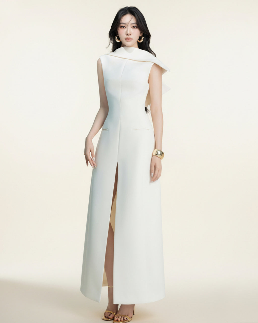 Salone Ivory Midi Dress, Formal Midi Dress for Women, midi dress formal​, ivory midi dress