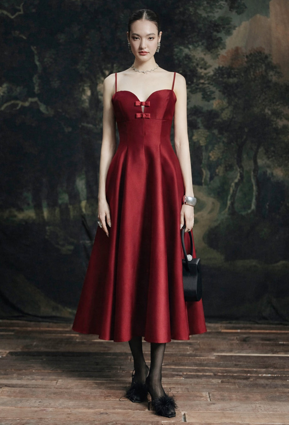 Samaria Burgundy Midi Dress for Wedding Guests, midi wedding guest dress​