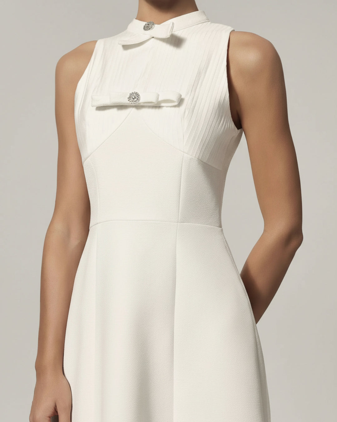 Saoirse White Midi Dress - White High Neck Graduation Dress Saoirse White Midi Dress - White High Neck Graduation Dress