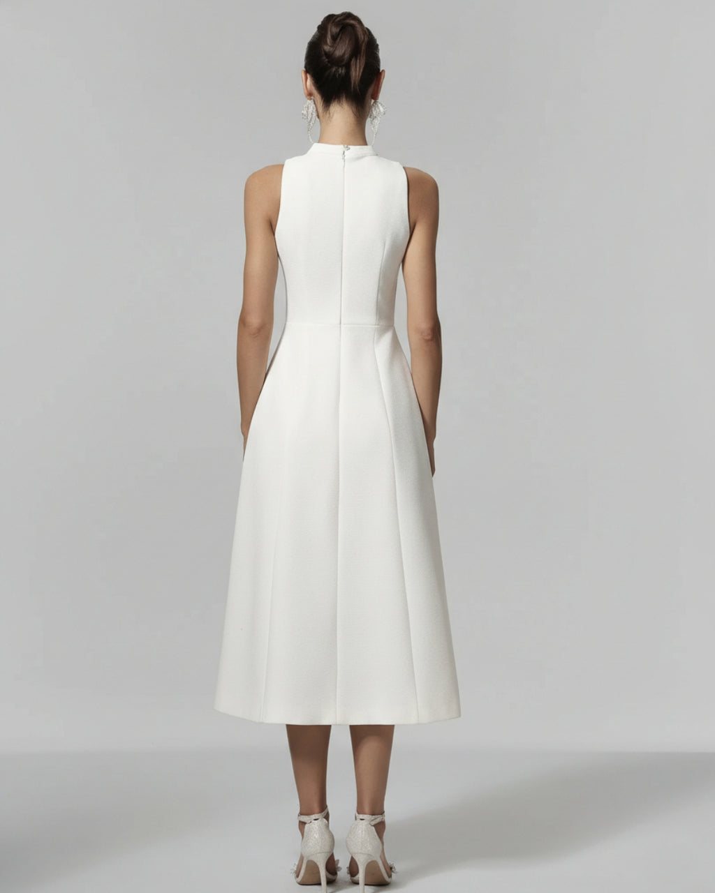 Saoirse White Midi Dress, White High Neck Graduation Dress, classy graduation outfits, white graduation outfit