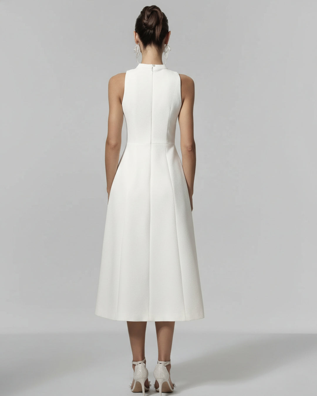 Saoirse White Midi Dress, White High Neck Graduation Dress, classy graduation outfits, white graduation outfit