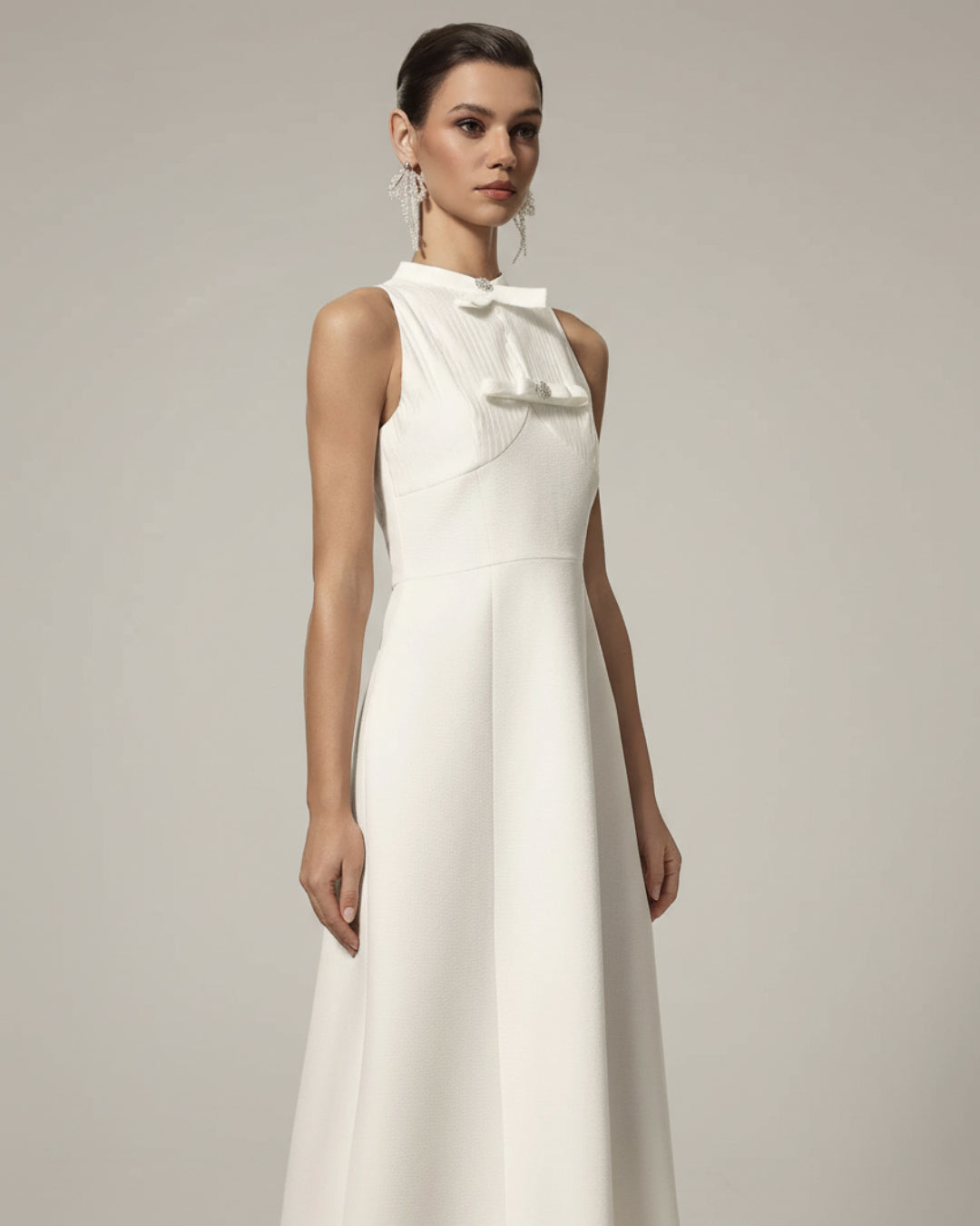 Saoirse White Midi Dress, White High Neck Graduation Dress, windsor graduation dress, where can i buy a white dress for graduation