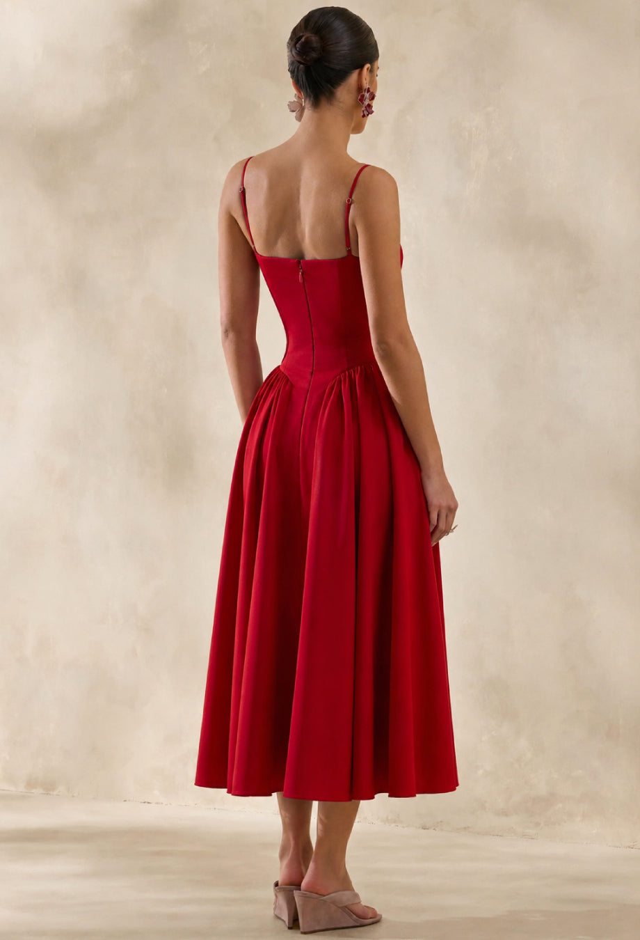 Seraphina Red Midi Dress, red midi cocktail dress​, midi red cocktail dress​