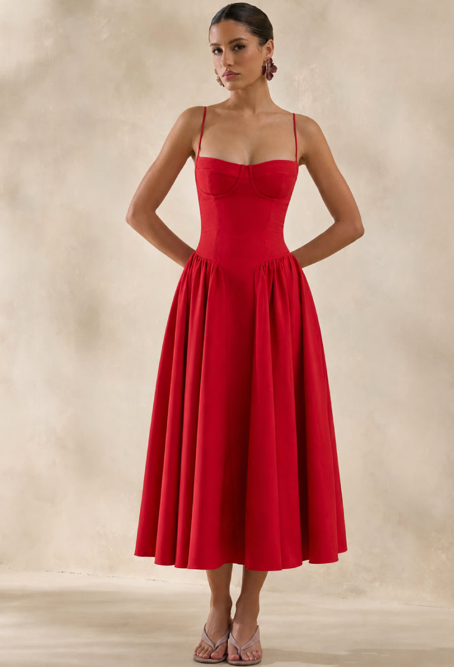Seraphina Red Midi Dress, red midi dress formal​, red formal midi dress