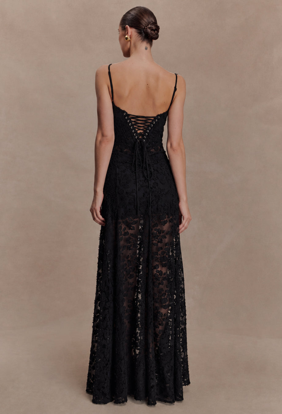 Seren Vintage Floral Lace Back Maxi Dress in Black, black maxi dress canada​, black maxi dress with flowers​