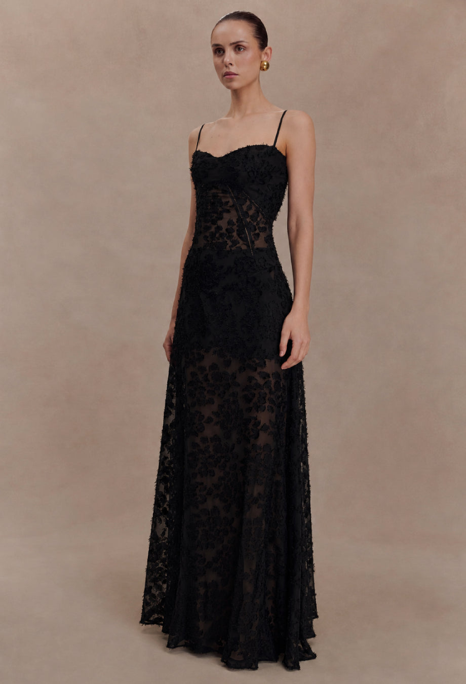 Seren Vintage Floral Lace Back Maxi Dress in Black