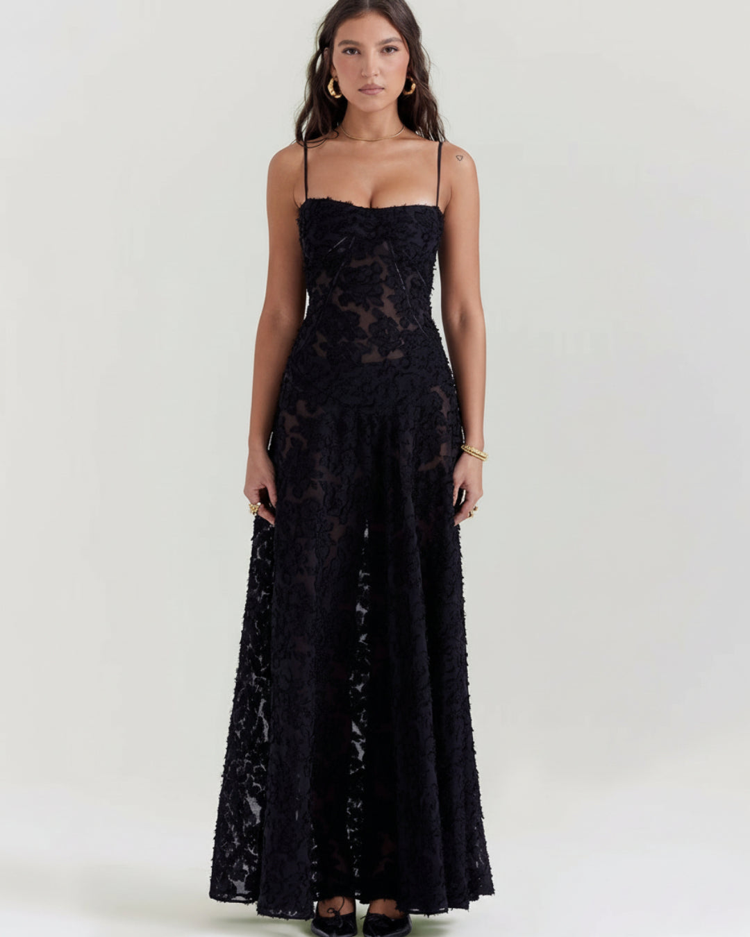 Seren Vintage Floral Lace Back Maxi Dress in Black, maxi black dress​, black lace maxi dress