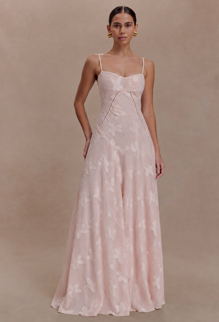 Seren Vintage Floral Lace Back Maxi Dress in Blush Pink, light pink colour dress​, pink maxi dress