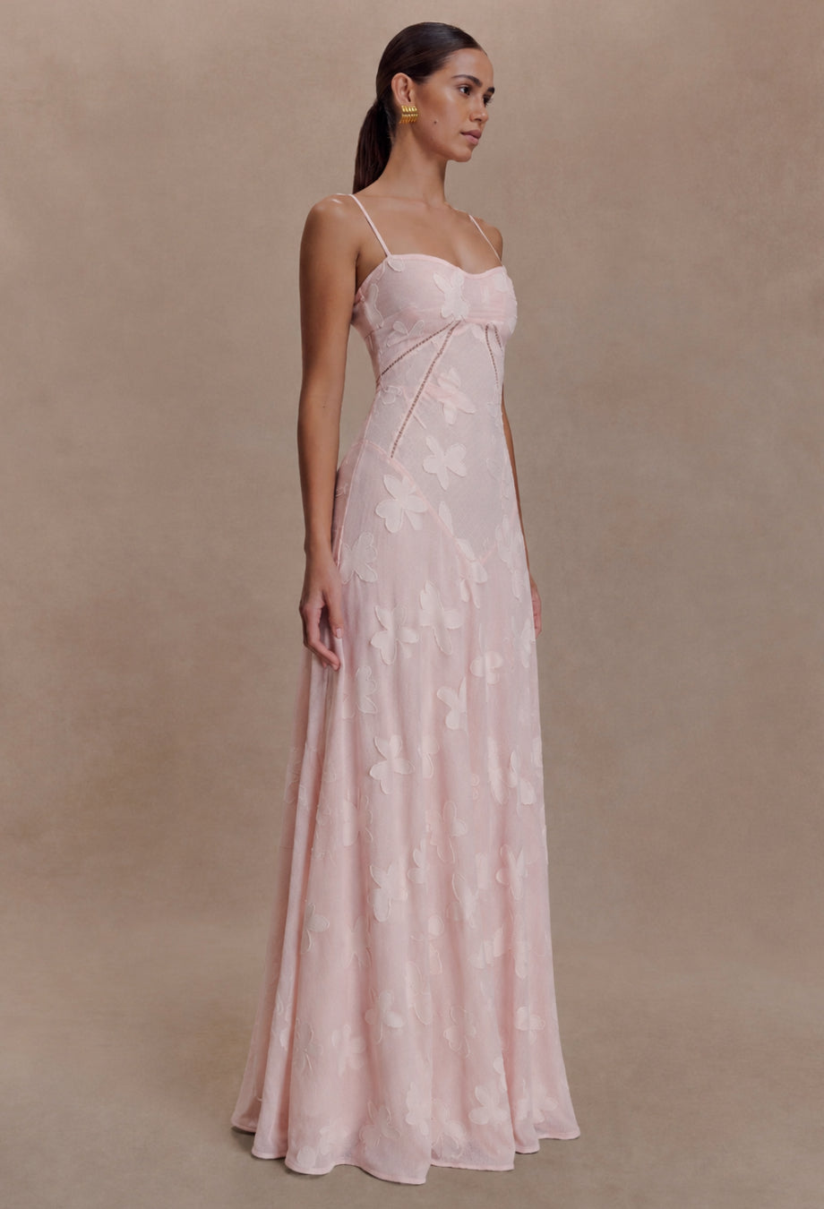 Seren Vintage Floral Lace Back Maxi Dress in Blush Pink, pink wedding dress, zara pink dress​