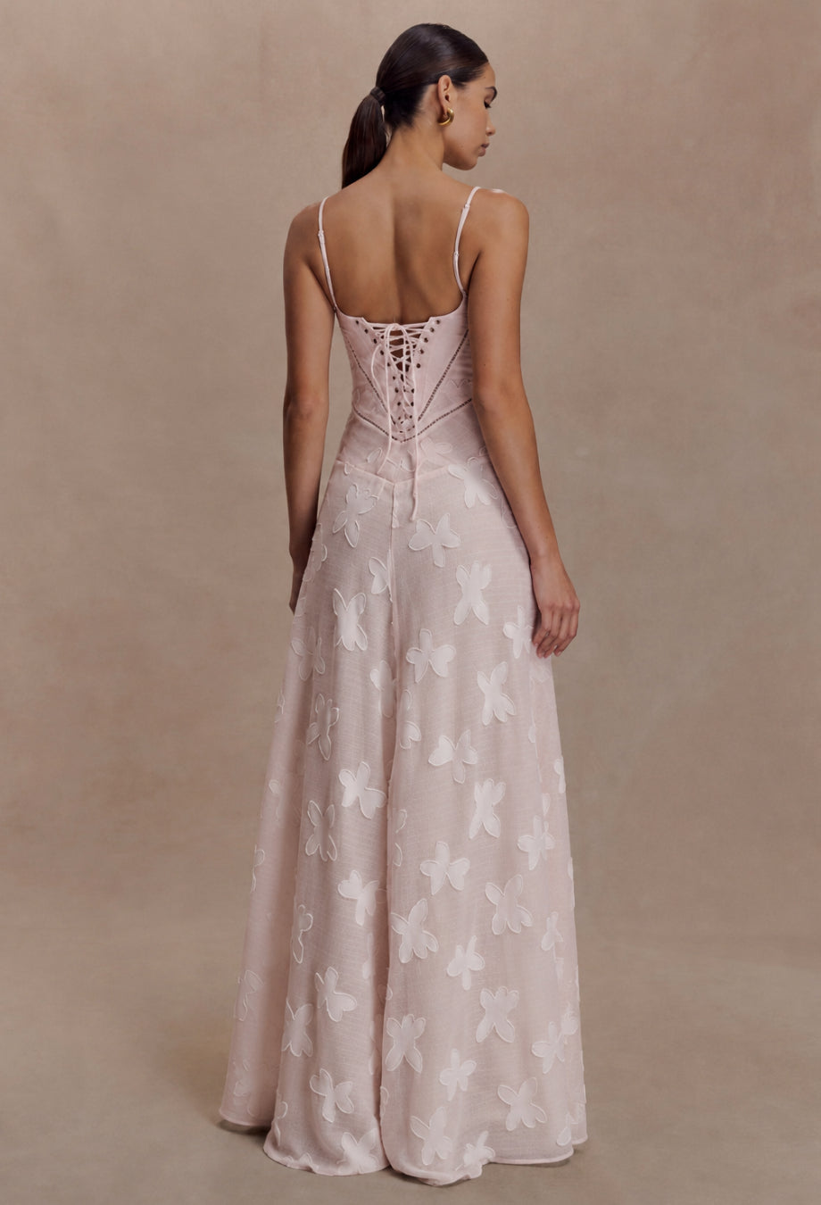Seren Vintage Floral Lace Back Maxi Dress in Blush Pink, pink wedding dress, zara pink dress​