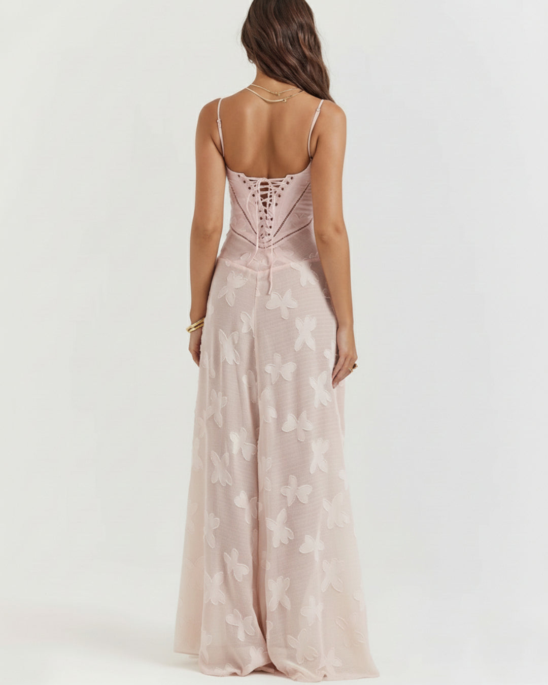 Seren Vintage Floral Lace Back Maxi Dress in Blush Pink, pink wedding dress​, zara pink dress​