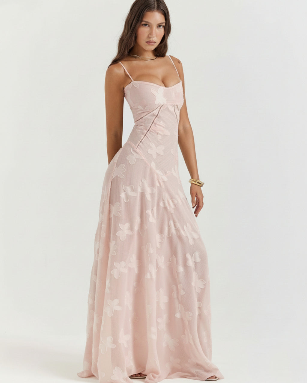 Seren Vintage Floral Lace Back Maxi Dress in Blush Pink, light pink colour dress​, pink maxi dress