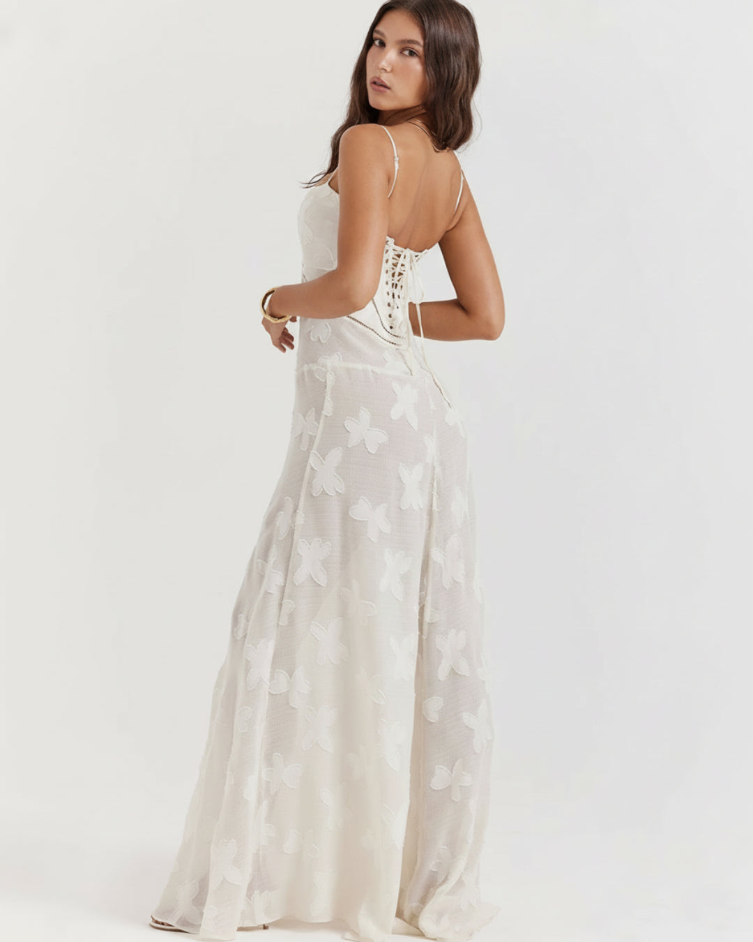 'Seren' Vintage Cream Floral Lace Back Maxi Dress 'Seren' Vintage Cream Floral Lace Back Maxi Dress