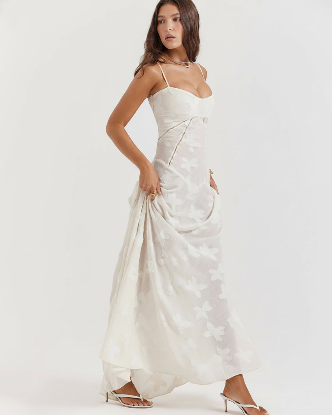 'Seren' Vintage Cream Floral Lace Back Maxi Dress 'Seren' Vintage Cream Floral Lace Back Maxi Dress