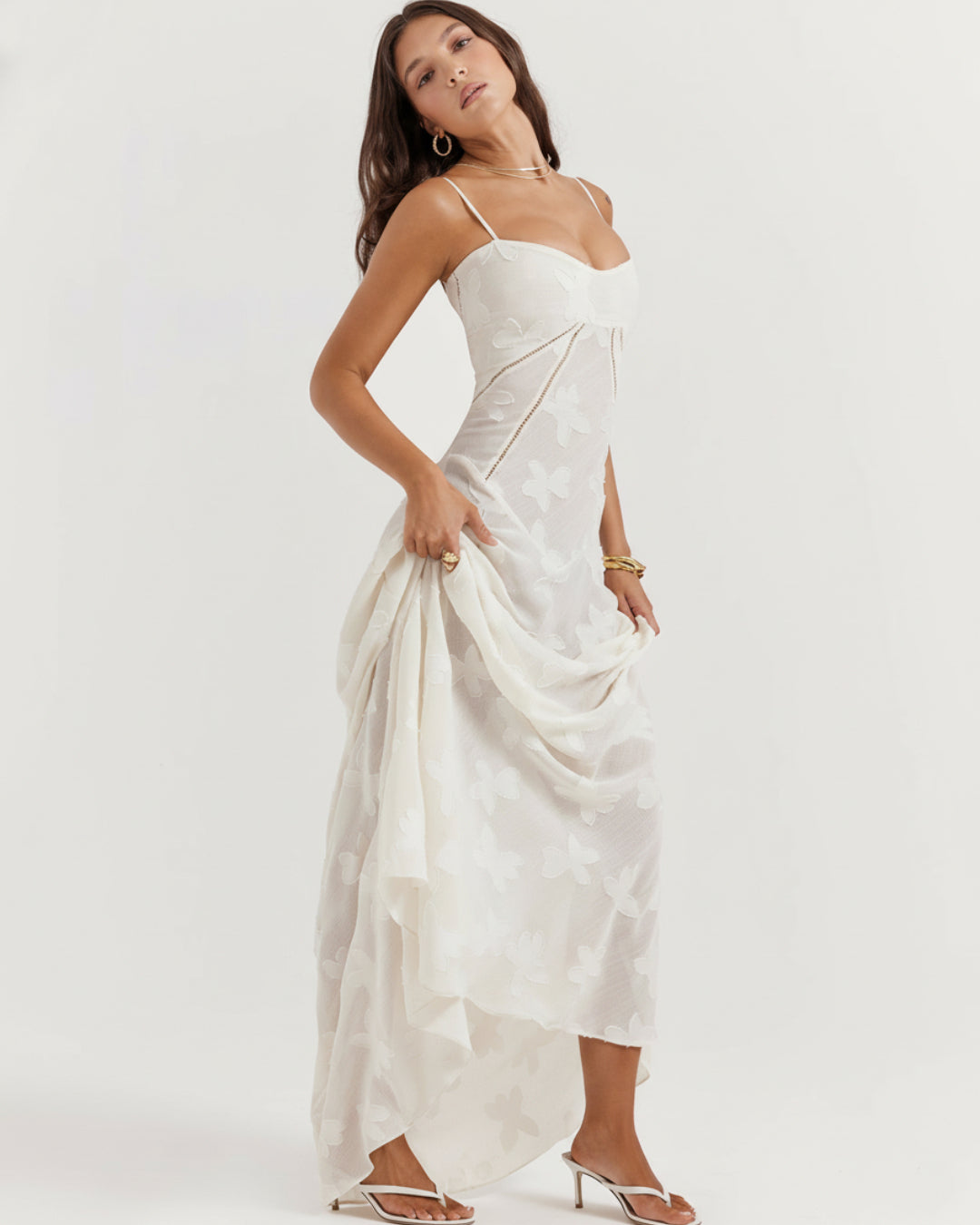 'Seren' Vintage Cream Floral Lace Back Maxi Dress 'Seren' Vintage Cream Floral Lace Back Maxi Dress
