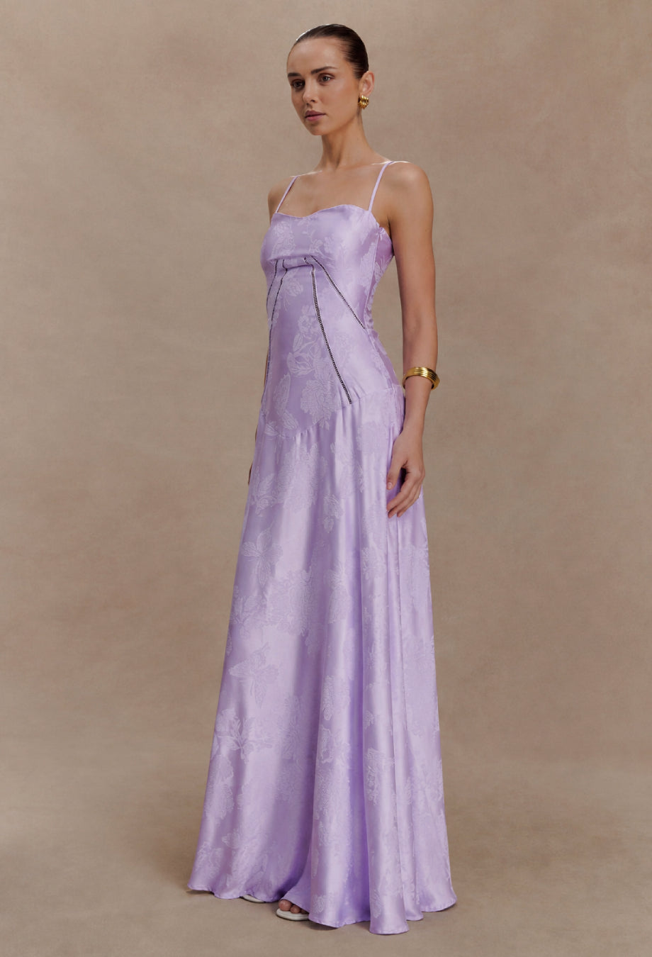 Seren Vintage Floral Lace Back Maxi Dress in Pastel Purple, purple maxi dress​, pastel maxi dress​