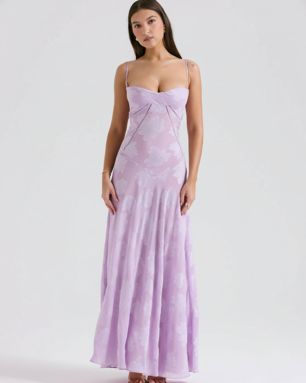 Seren Vintage Floral Lace Back Maxi Dress in Pastel Purple, maxi dress for women, womens maxi dress