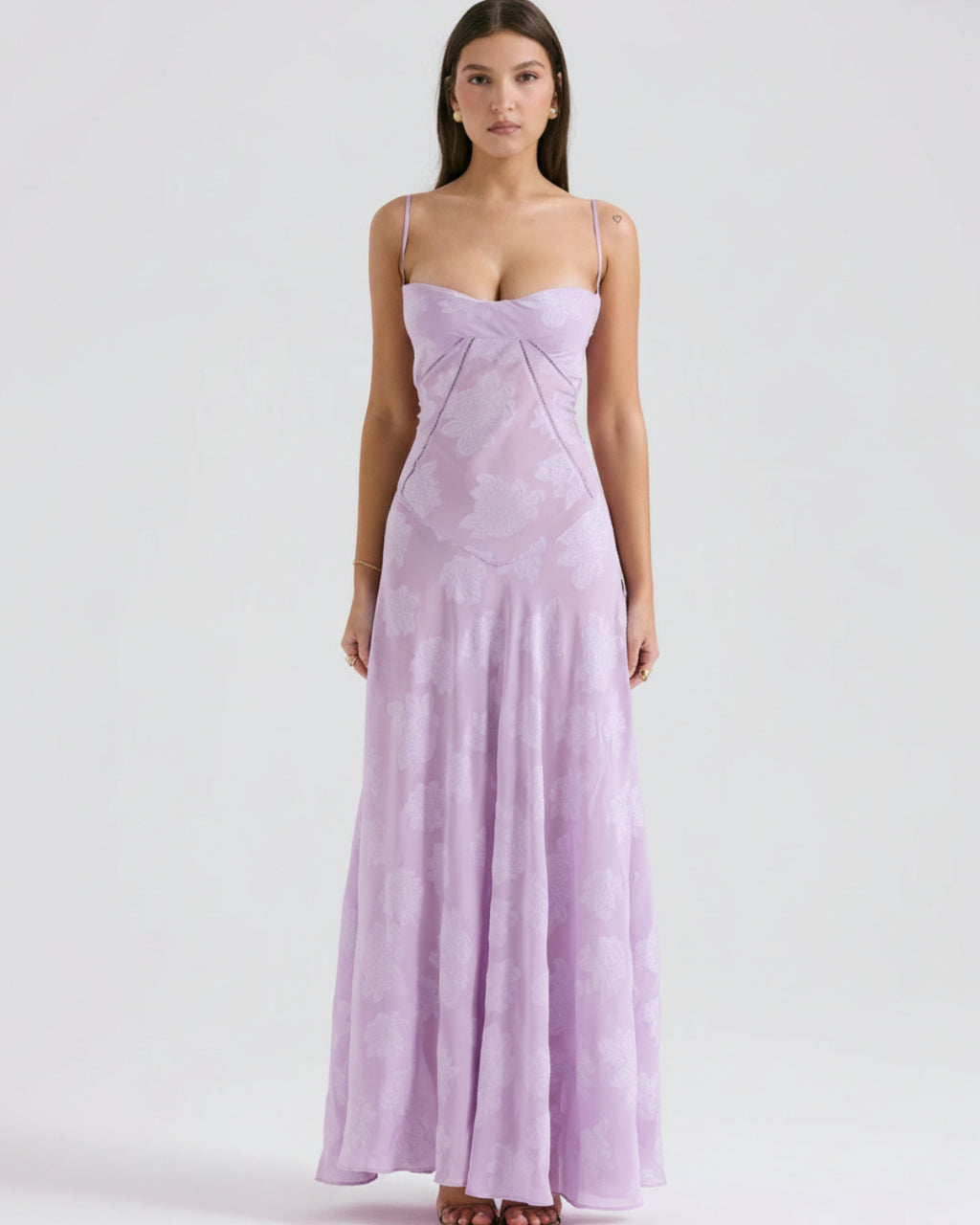 Seren Vintage Floral Lace Back Maxi Dress in Pastel Purple, purple maxi dress​, pastel maxi dress​