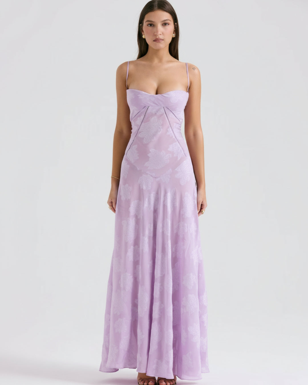 Seren Vintage Floral Lace Back Maxi Dress in Pastel Purple, purple maxi dress​, pastel maxi dress​