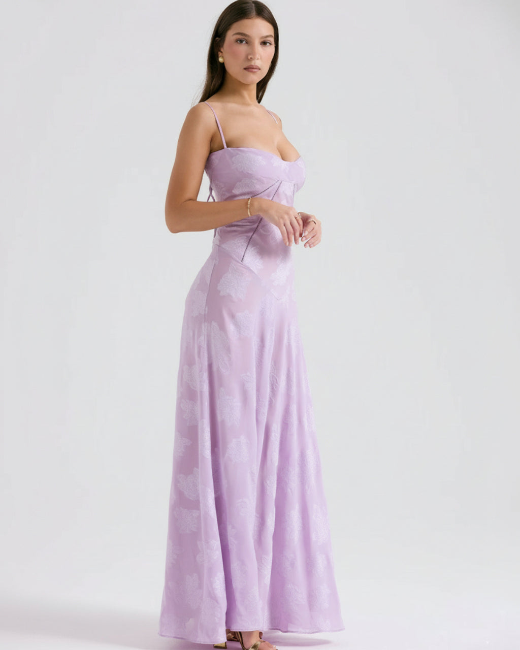 Seren Vintage Floral Lace Back Maxi Dress in Pastel Purple, purple maxi dress​, pastel maxi dress​