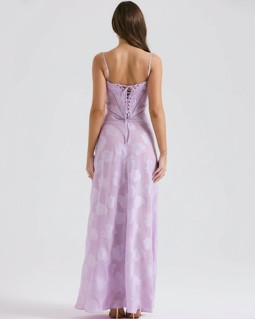 Seren Vintage Floral Lace Back Maxi Dress in Pastel Purple, maxi dress for women, womens maxi dress