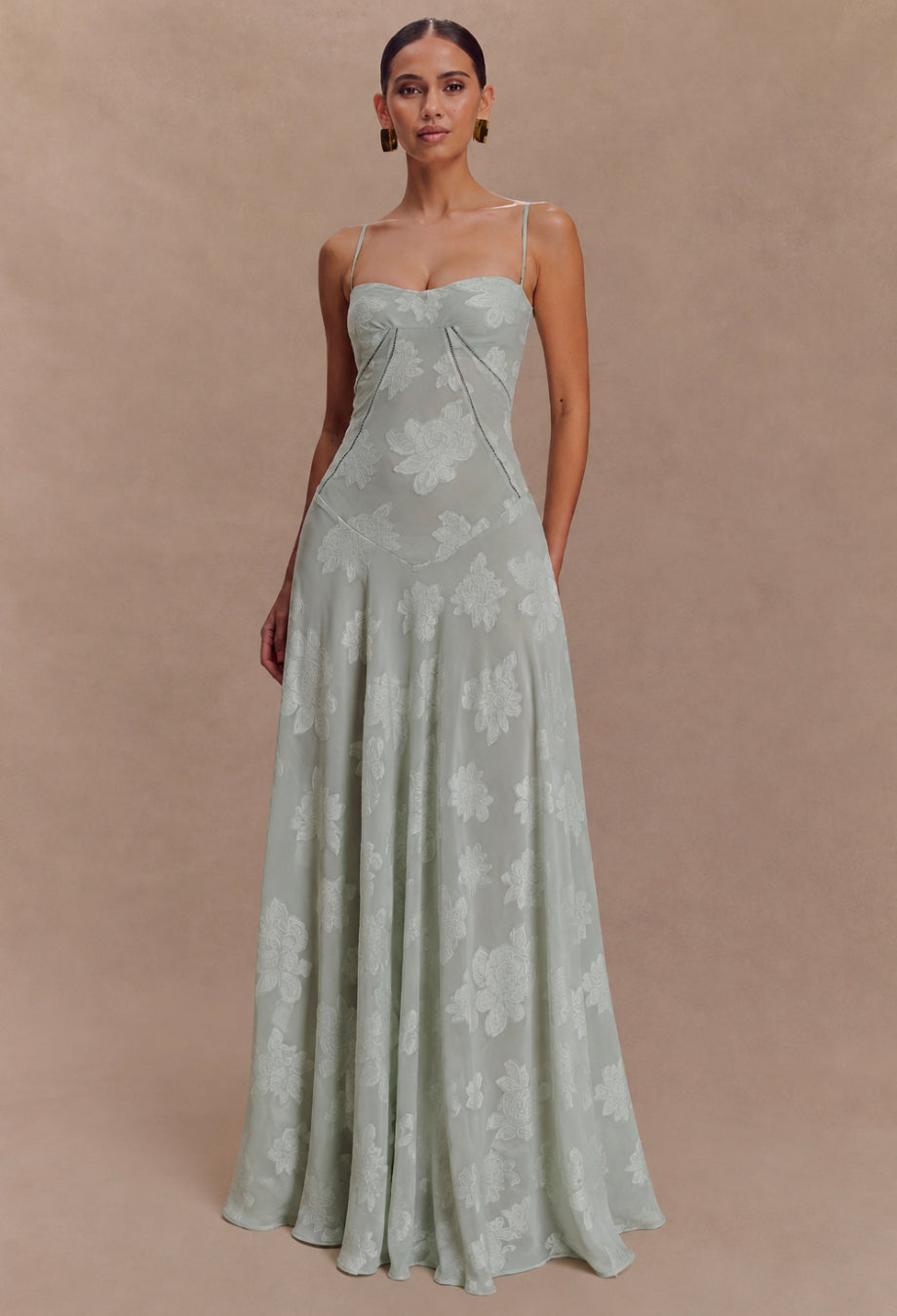 Seren Vintage Floral Lace Back Maxi Dress in Pistachio Green, green floral maxi dress, maxi green dress​
