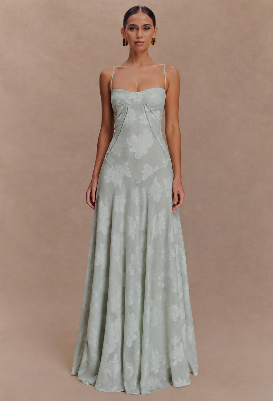 Seren Vintage Floral Lace Back Maxi Dress in Pistachio Green, green floral maxi dress, maxi green dress​