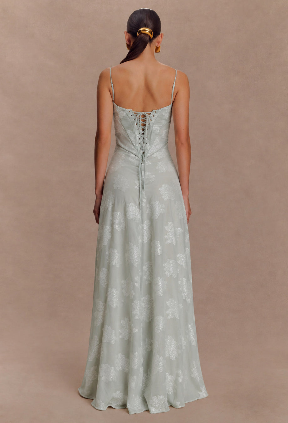Seren Vintage Floral Lace Back Maxi Dress in Pistachio Green, bridal cocktail dress​, cocktail dress canada​