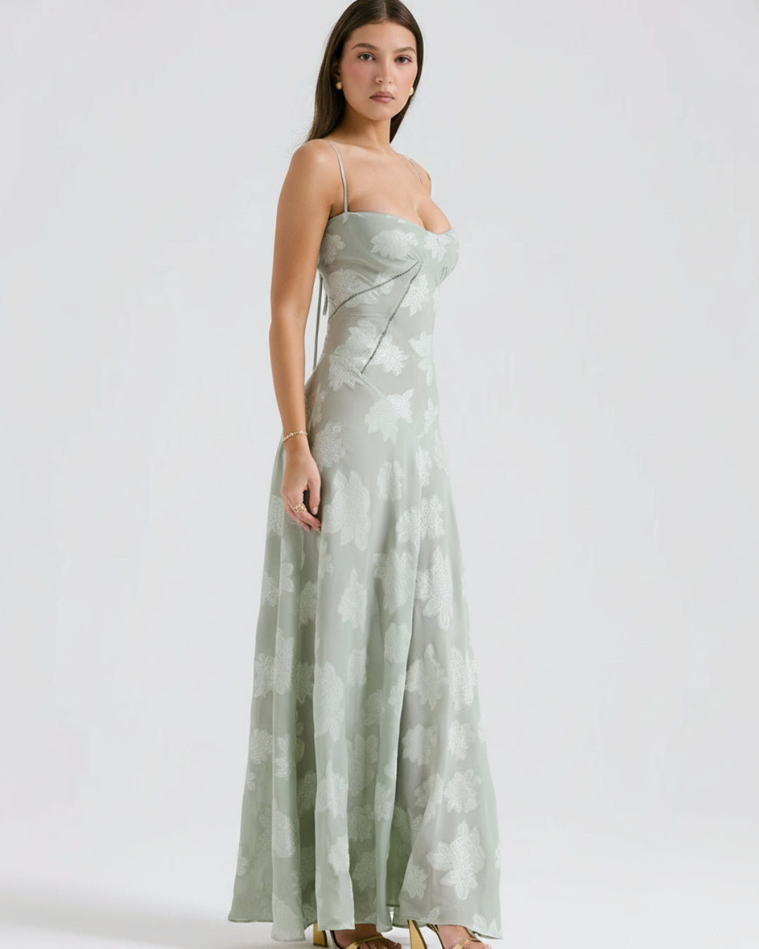 Seren Vintage Floral Lace Back Maxi Dress in Pistachio Green, maxi cocktail dress​, cocktail dress dress​
