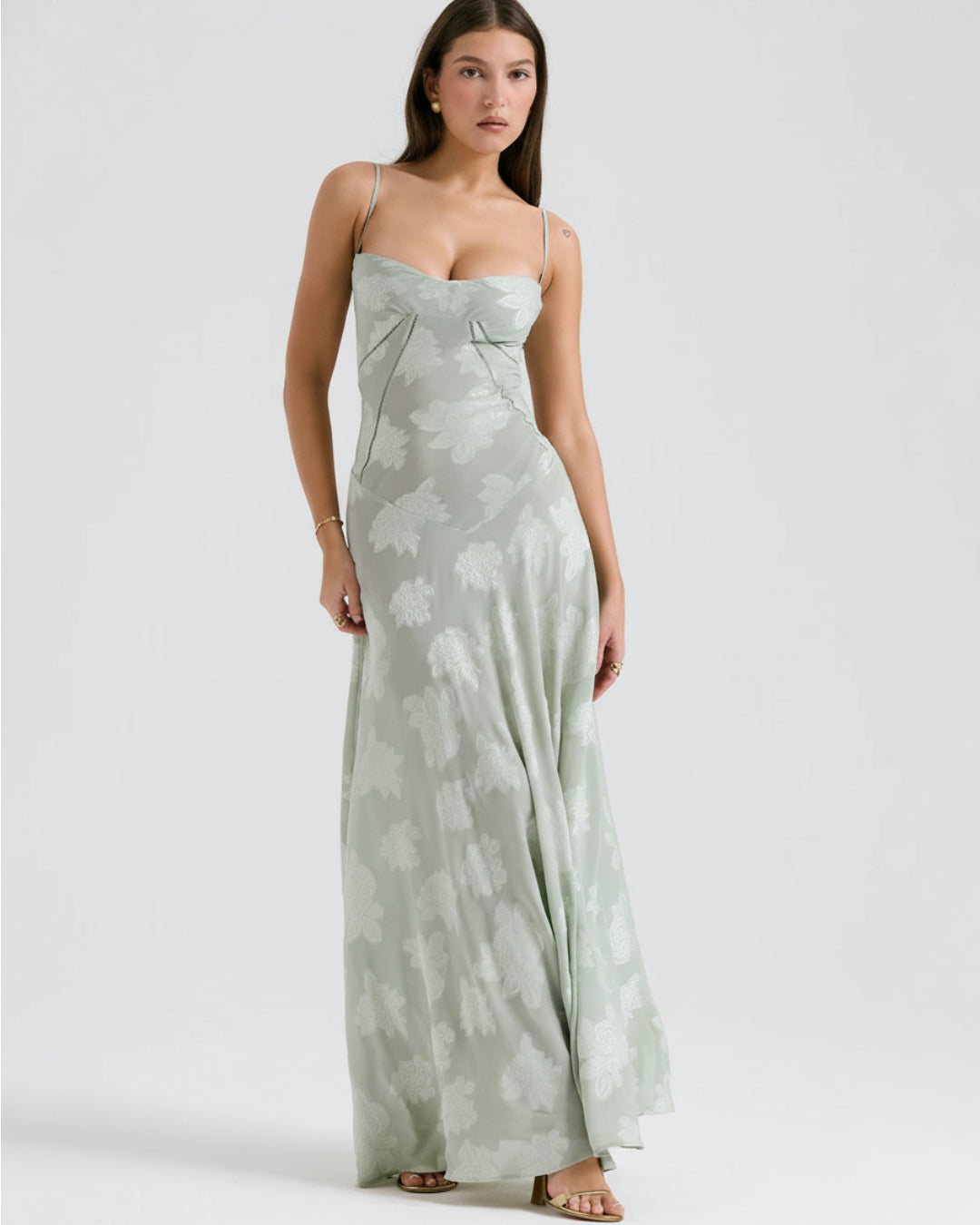 Seren Vintage Floral Lace Back Maxi Dress in Pistachio Green, maxi cocktail dress​, cocktail dress dress​
