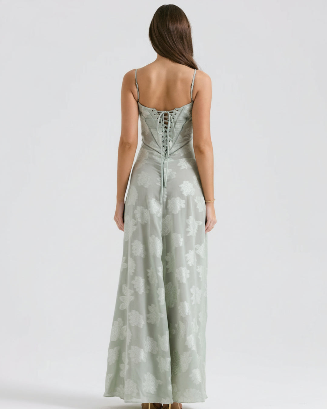 Seren Vintage Floral Lace Back Maxi Dress in Pistachio Green, bridal cocktail dress​, cocktail dress canada​