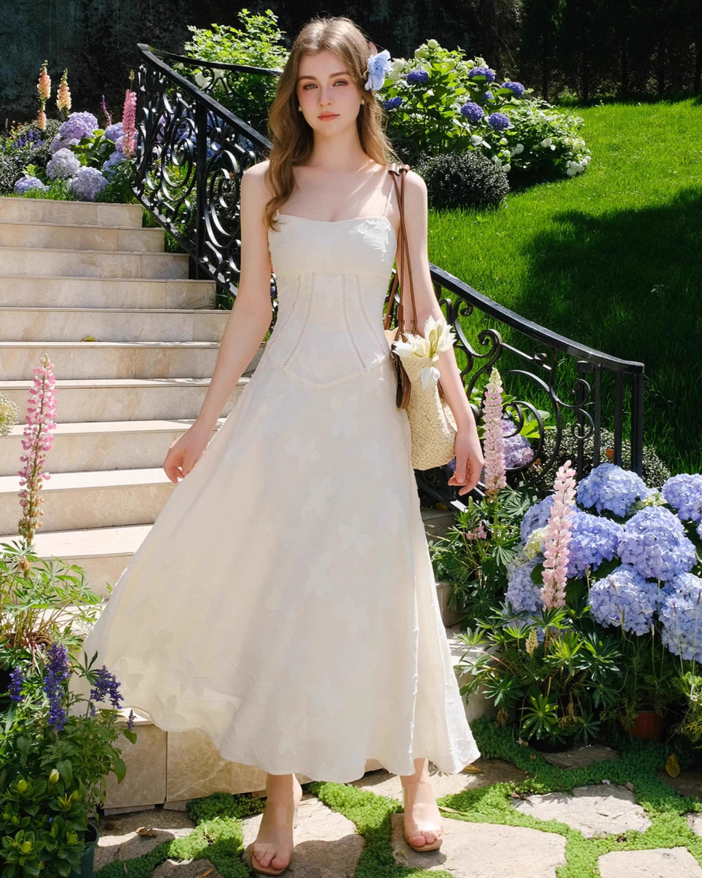 Seren Vintage Floral Lace Back Midi Dress in Ivory, vintage style wedding dress, house of cb white dress