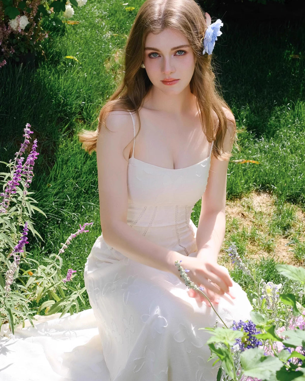 Seren Vintage Floral Lace Back Midi Dress in Ivory, vintage style wedding dress, house of cb floral dress