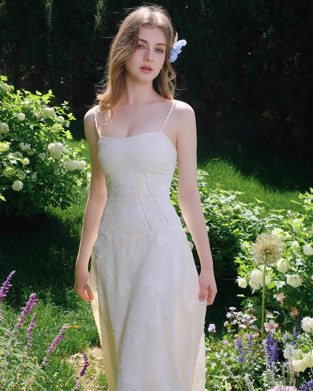 Seren Vintage Floral Lace Back Midi Dress in Ivory, vintage style wedding dress, house of cb seren dress