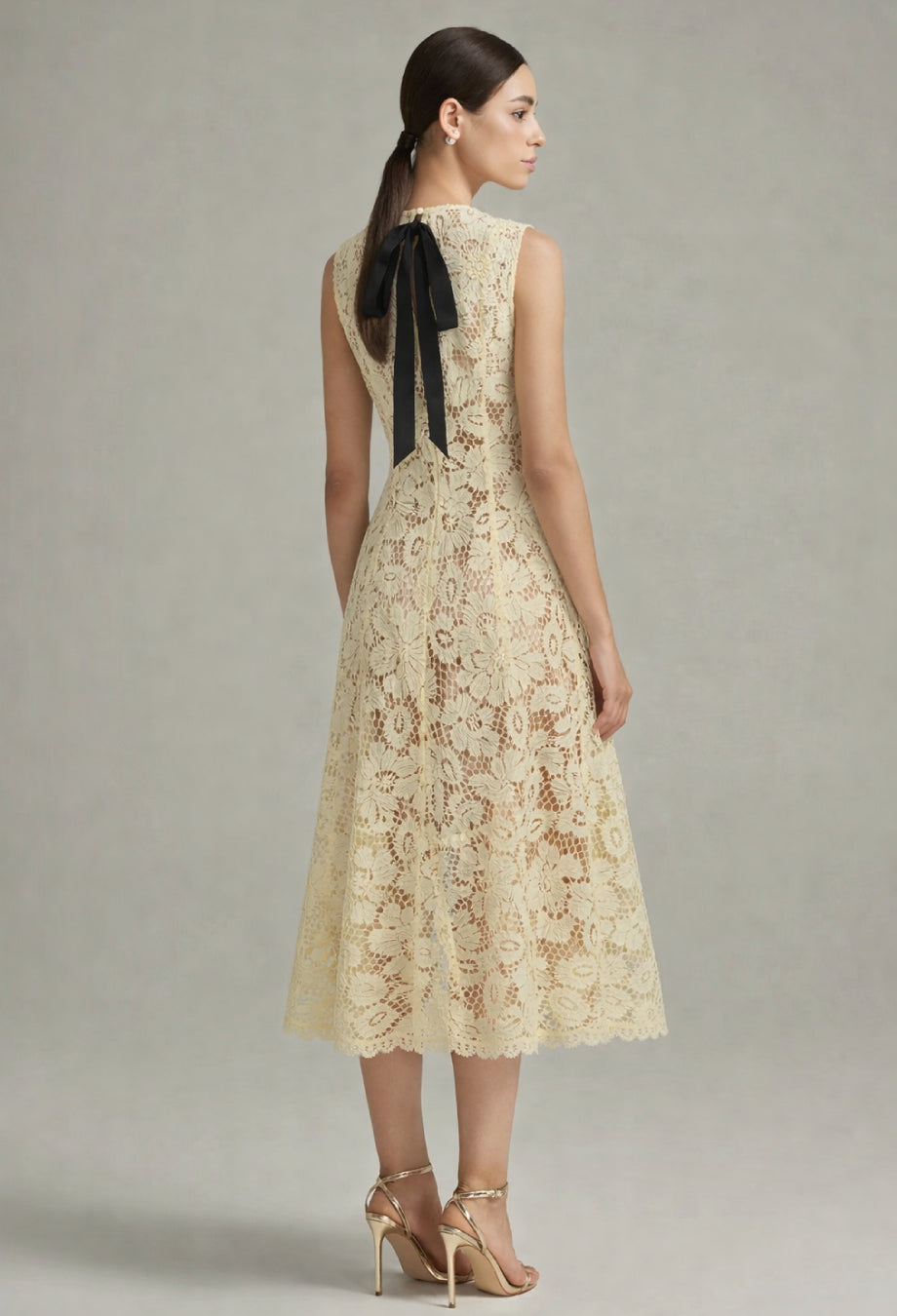 Sherrie Light Yellow Crochet Lace Midi Dress, yellow dress, yellow grad dress, yellow floral dress​