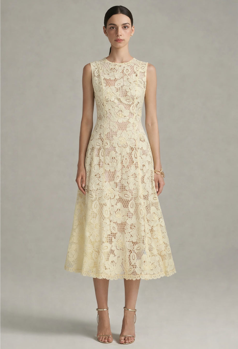 Sherrie Light Yellow Crochet Lace Midi Dress, yellow dress, yellow grad dress, yellow floral dress​