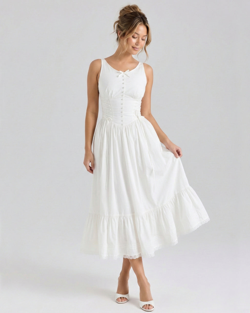 Sienna Ivory Cotton Midi Dress, white summer dress, dress summer cotton​, summer dress for women
