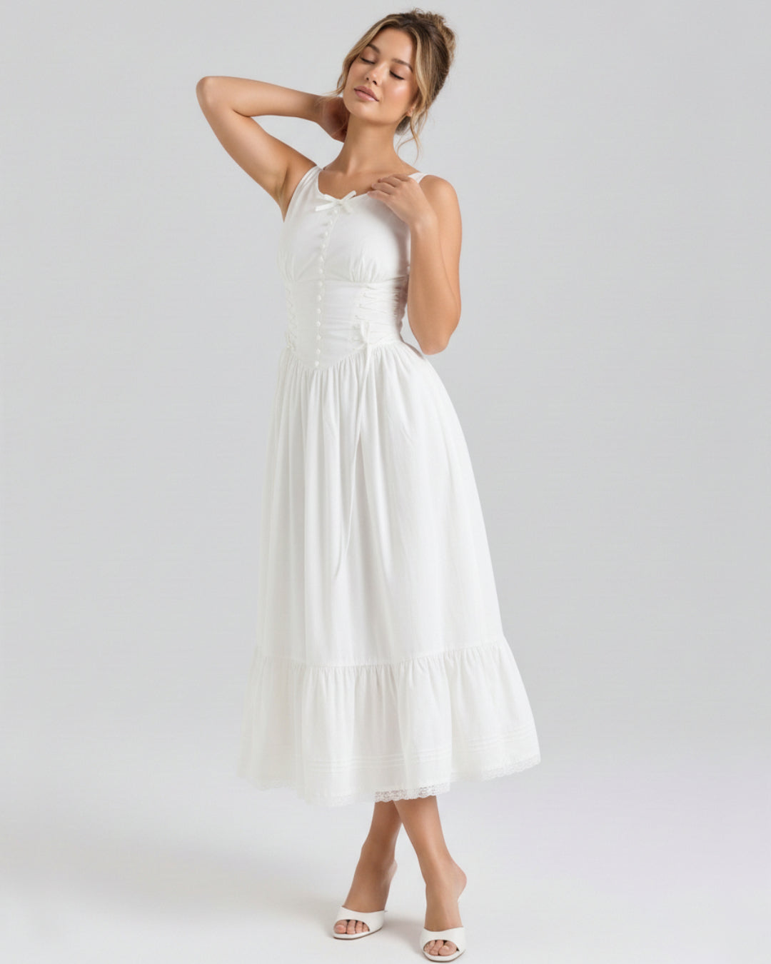 Sienna Ivory Cotton Midi Dress, white summer dress, dress summer cotton​, summer dress for women
