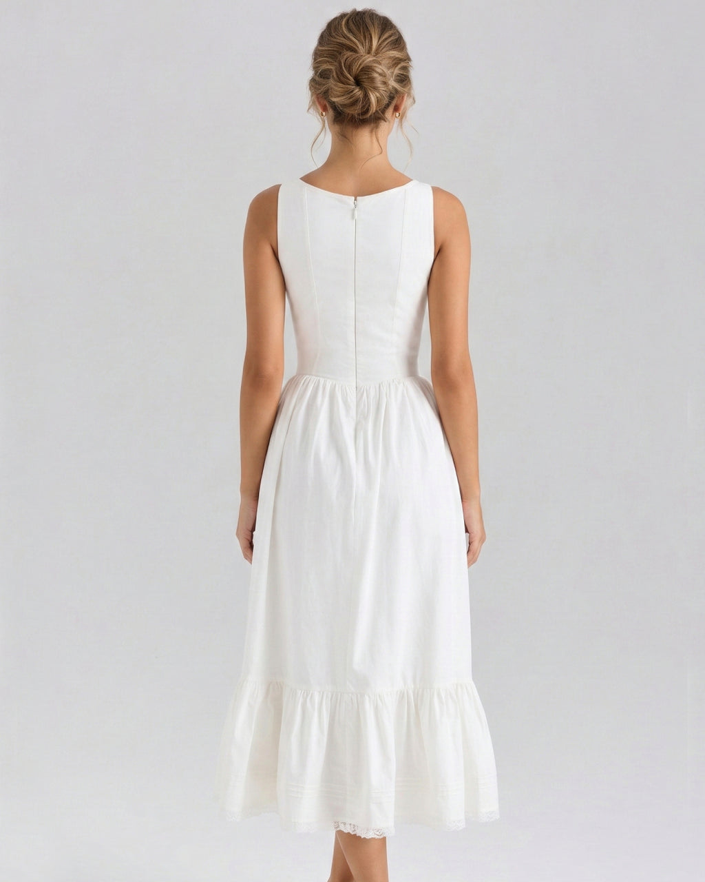 Sienna Ivory Cotton Midi Dress, summer midi dress​, white summer dress ladies, cotton summer dress