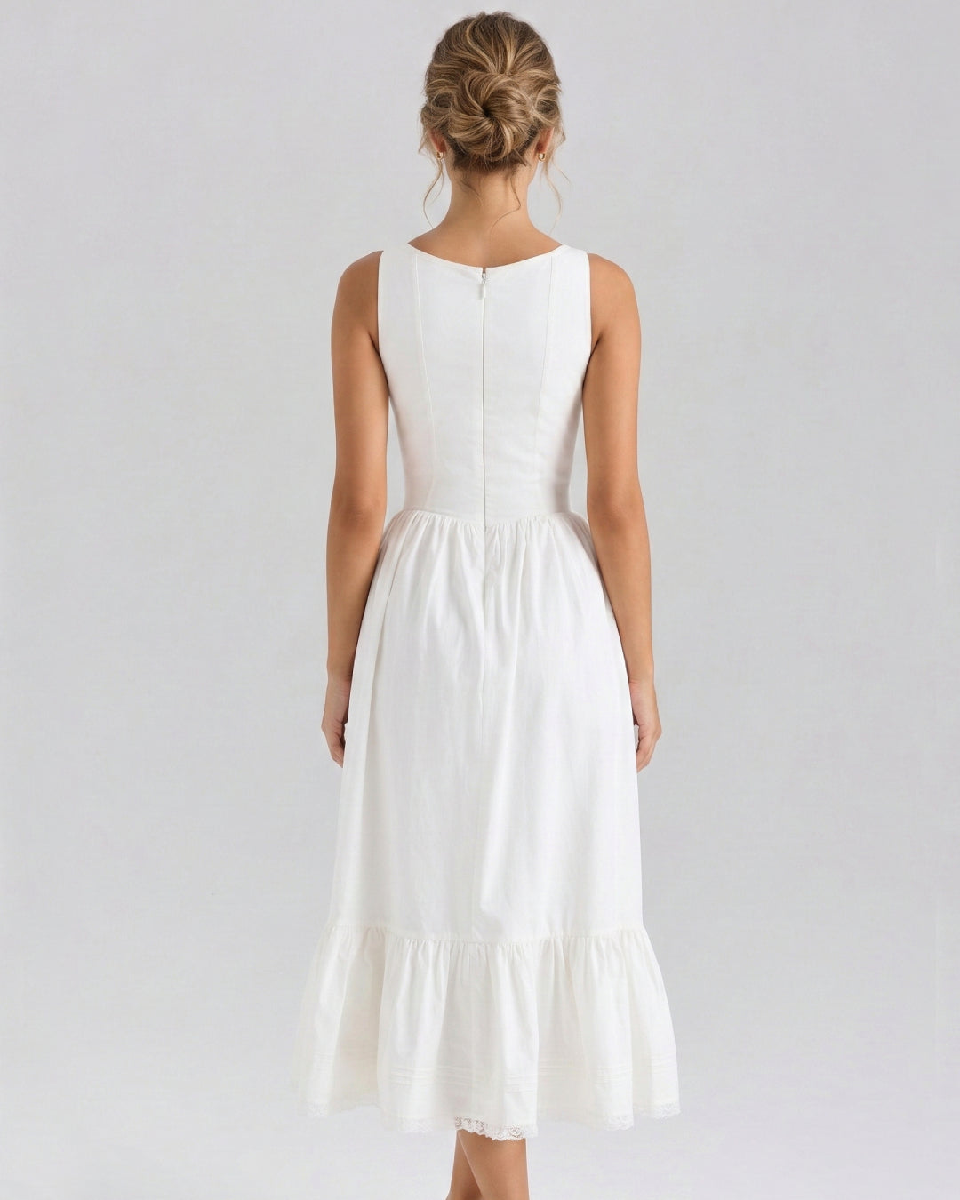 Sienna Ivory Cotton Midi Dress, summer midi dress​, white summer dress ladies, cotton summer dress