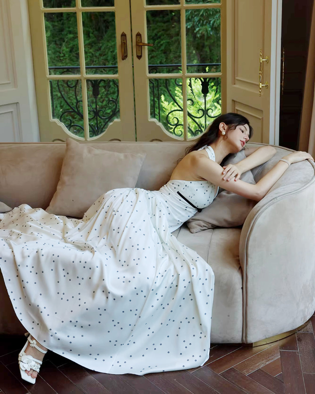 Solada Polka Dot Halter Maxi Dress, old money cocktail dress​, old money prom dress​