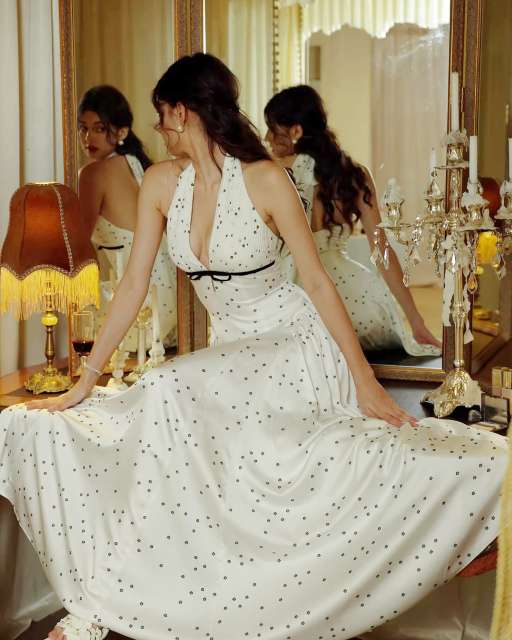 Solada Polka Dot Halter Maxi Dress, Old Money Dress, old money wedding dress