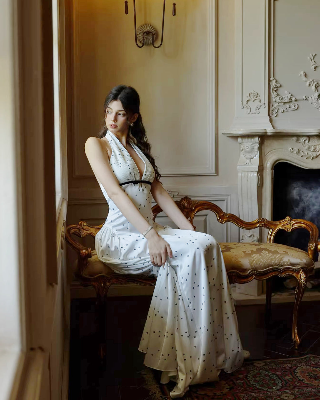 Solada Polka Dot Halter Maxi Dress, dress old money​, old money dress style​
