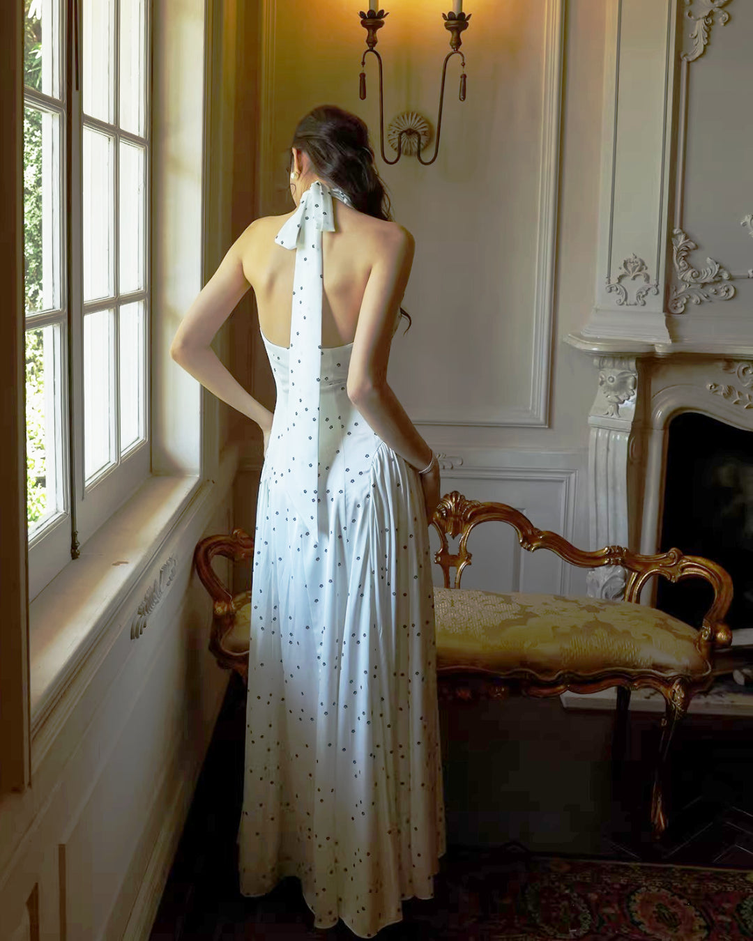 Solada Polka Dot Halter Maxi Dress, dress old money​, old money dress style​