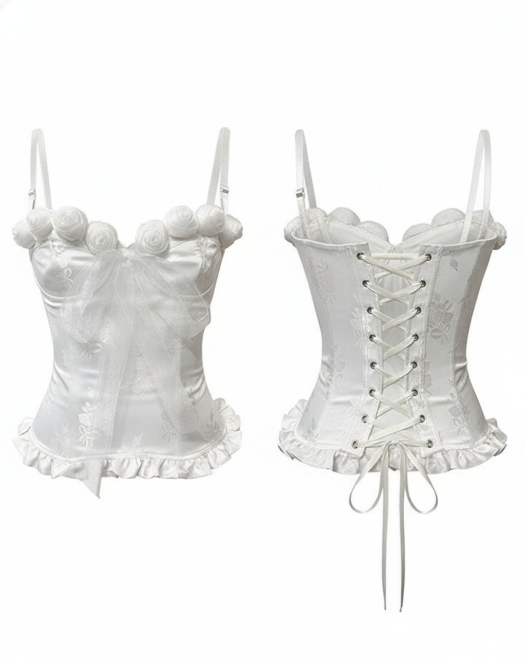 Solaine White Corset Top, Women's Floral Boned Body Shaper, white corset​, white corset top​