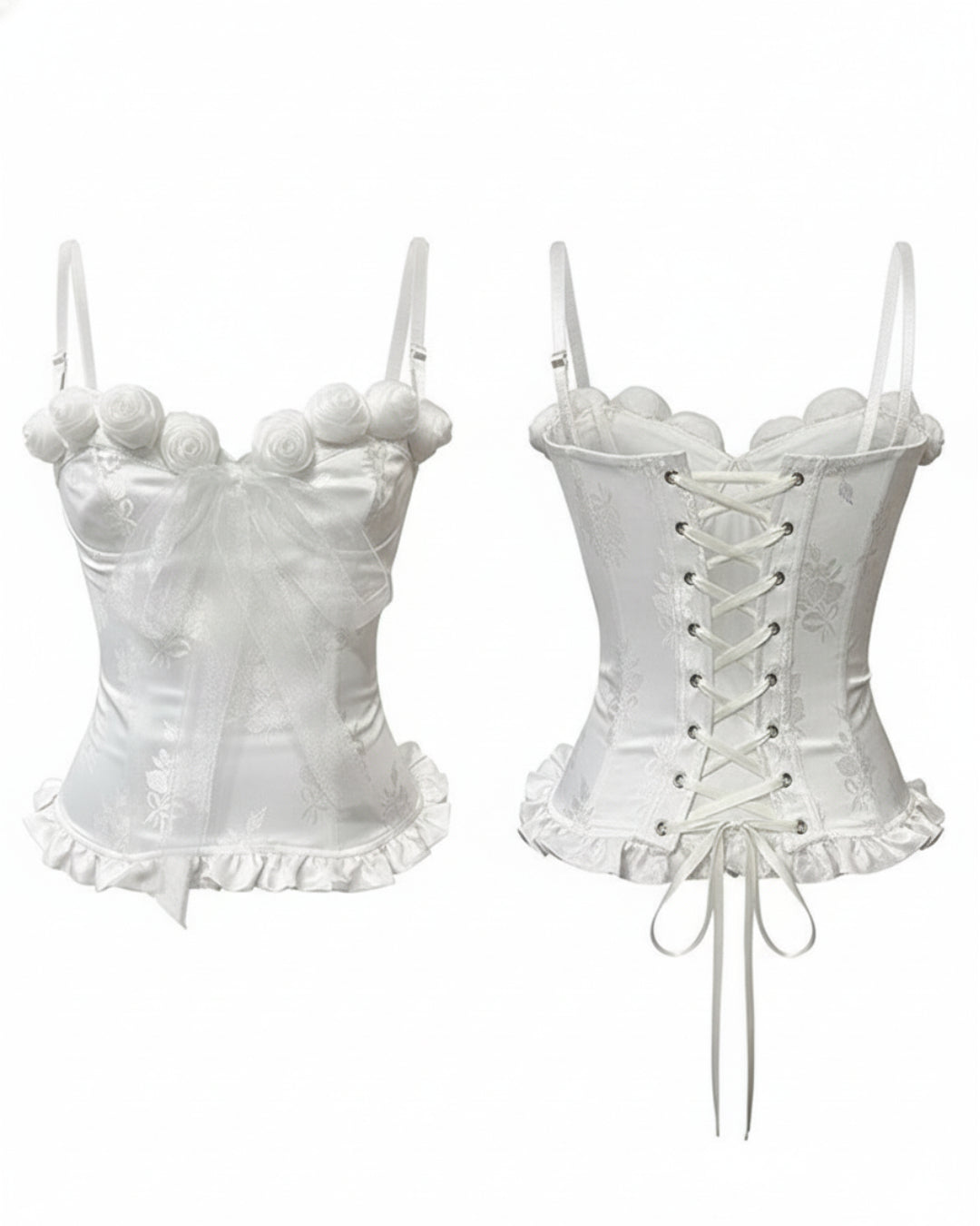 Solaine White Corset Top, Women's Floral Boned Body Shaper, white corset​, white corset top​